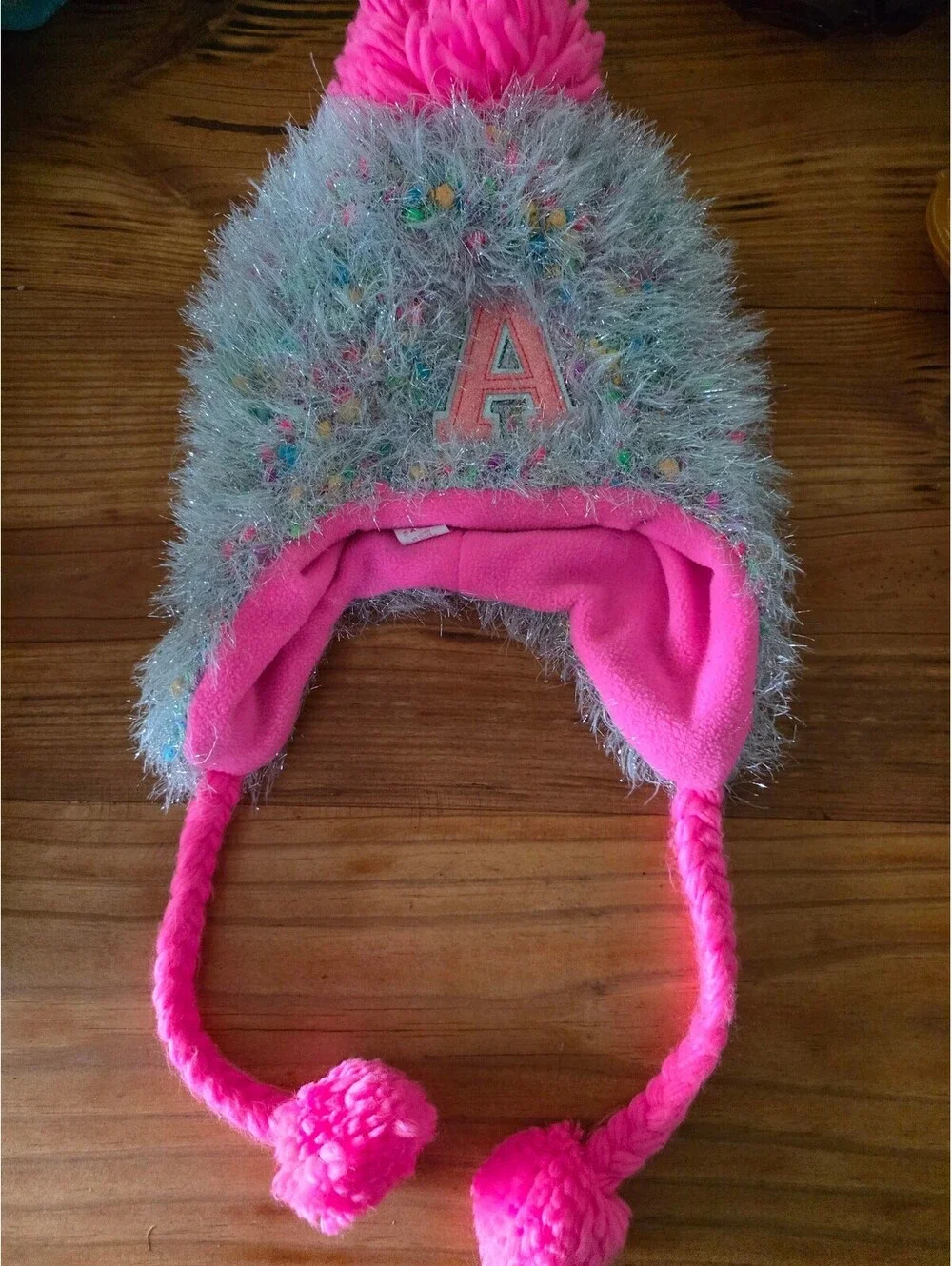 Justice Girls' Fuzzy Earflap Winter Hat with Pom Poms, One Size